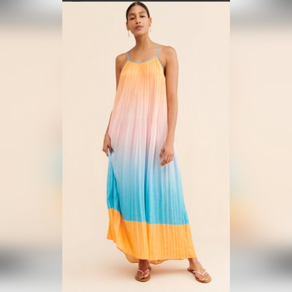 EUC CurrenAir Valentina Pleated Colorful Maxi Dress Size S